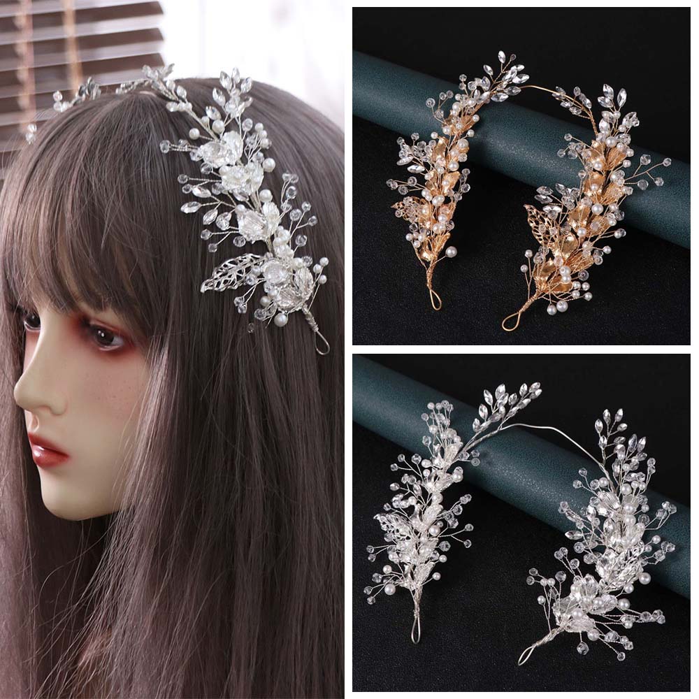 Pearl Bride Wedding Tiaras Beaded Flower Headbands Gorgeous Bridal Headwear  Hair Accessories