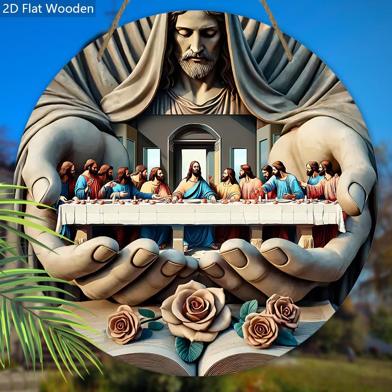 Klassisches Holzschild zum Thema Das letzte Abendmahl - Dekorative Plakette - Vielseitiges künstlerisches Schild für Wohnzimmer, Zuhause