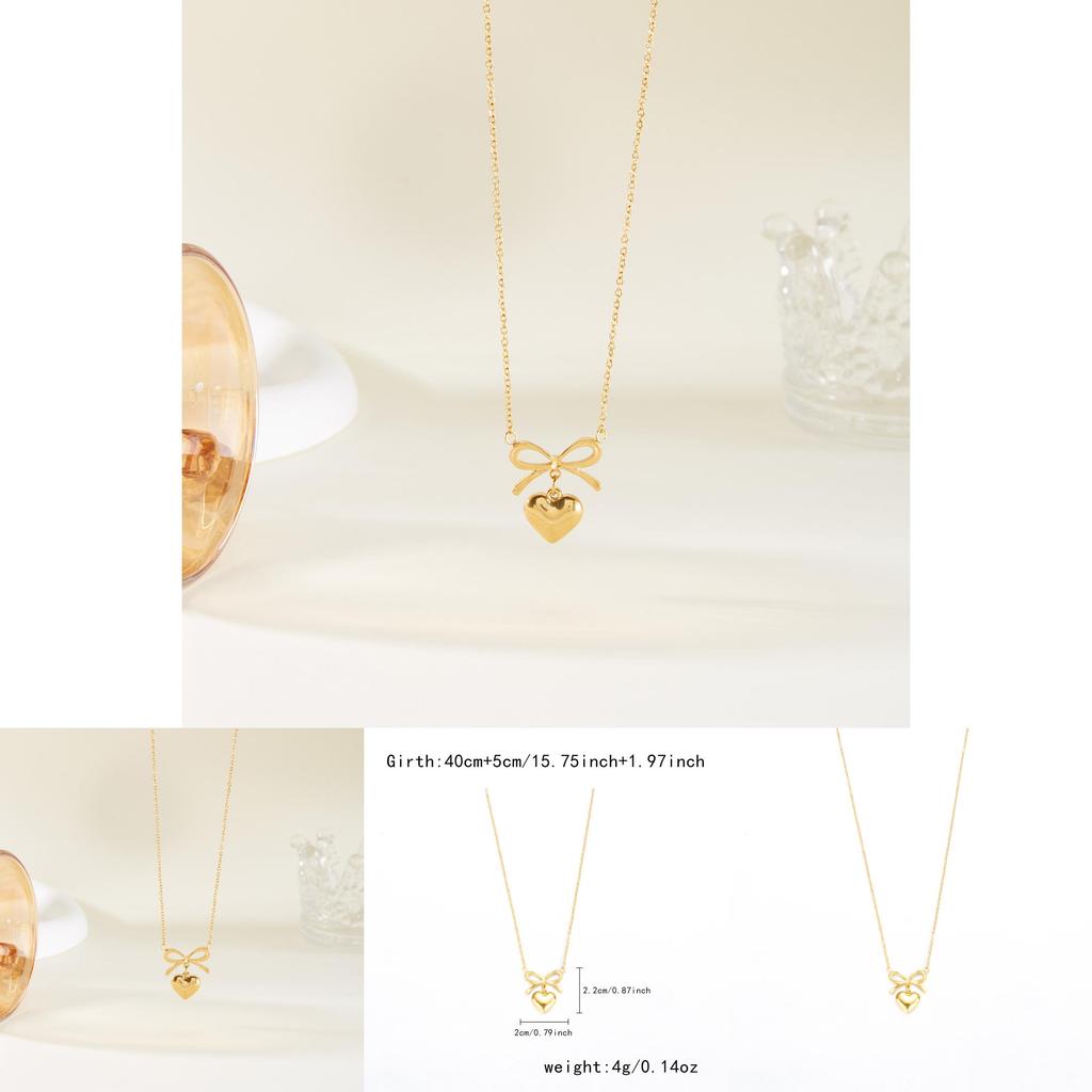Elegant Heart Shape Pendant Necklace With Butterfly Bow Design In Stainless Steel For Daily Wear