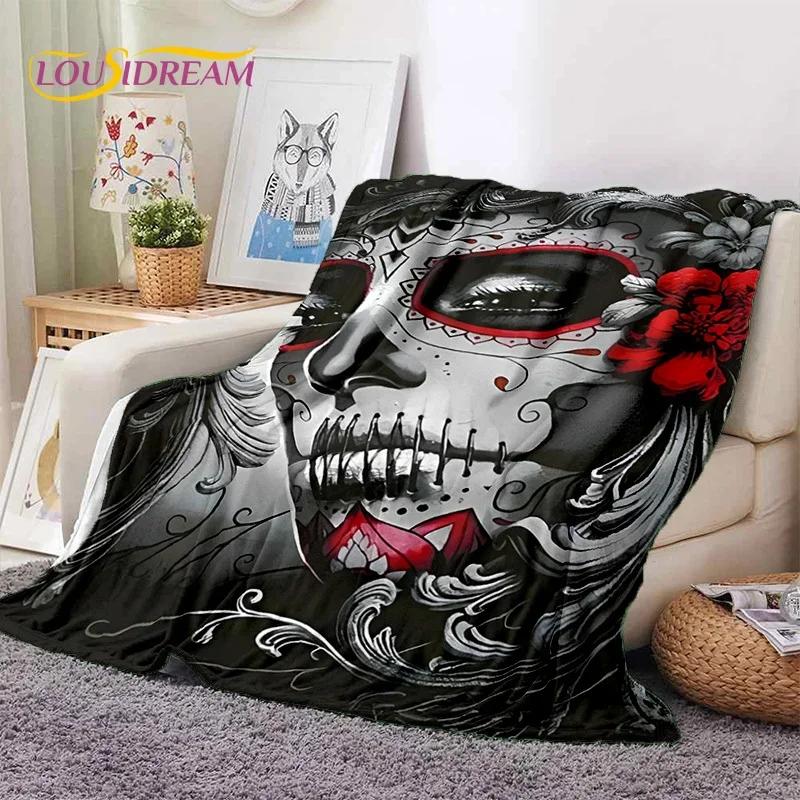 Skull Dead Girl 3D Gothic Horror Female Rose Soft Flannel Blanket,Throw Blanket Comfortable Blanket for Picnic Beds Home Bedroom