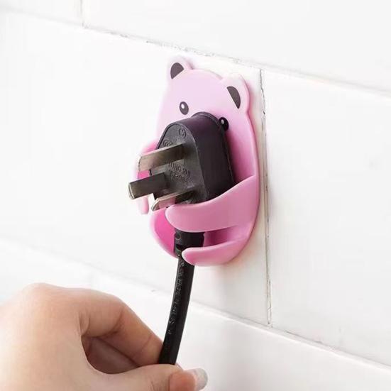 Socket Hanger Cartoon Bear Design Socket Holder Self-Adhesive No-Punch Wall Socket Holders Cable Management