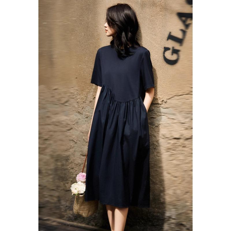 Light Choice, Casual Temperament Structure, Pleated Splicing Design, Short-sleeved Dress/medium and Long Skirt