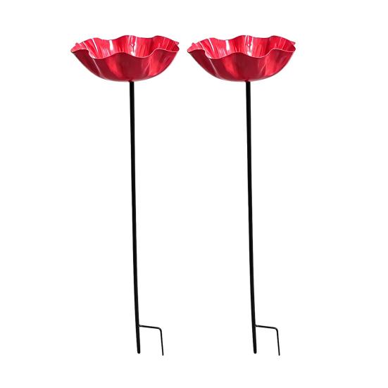 

2Pcs Metal Flower Garden Stakes, Decorative Bird Bath, Outdoor Bee Watering Station, Flower Design Water Feeder Bath Bowl for Bees Butterflies 2pcs червоний