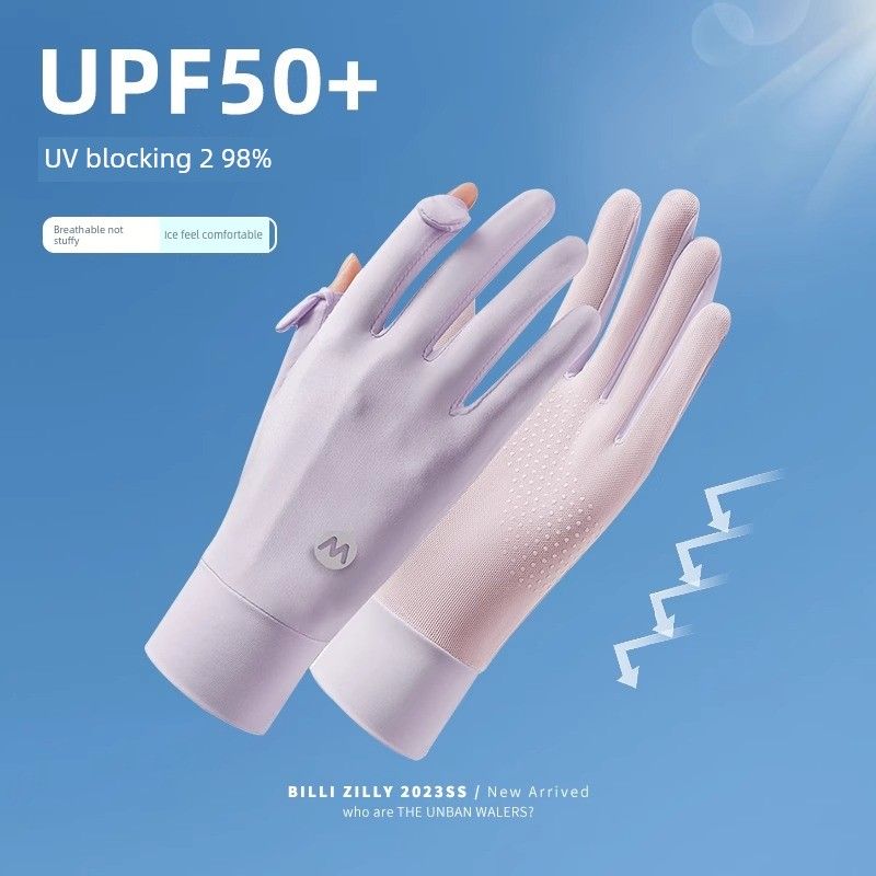 

Cycling Ice Silk Sun Protection Gloves Women s Thin Summer UV Protection Breathable Gloves Non Slip Leakage Finger Touch Screen Ladies Purple [round mouth]] One size