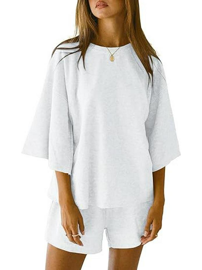 2025 Summer Women's 2-Piece Set: Seven-Sleeve Top & Elastic Waist Shorts