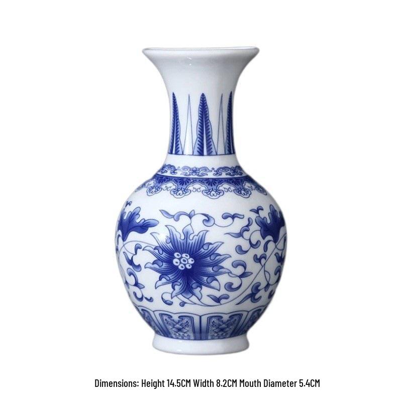 Mini Celadon Blue & White Porcelain Wall Vase: Small Hydroponic Flower Holder Ornament