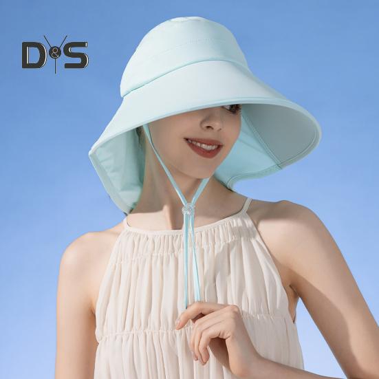 Women's Wide Brim Sun Hat Rollable UV Sun Protection Hat with Neck Flap UPF 50+ Fishing Hat with Ponytail Hole for Hiking Beach