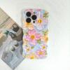 For iPhone 13 Pro Max Case Oil Painting Flower Pattern TPU Phone Cover with Curly Wave Frame