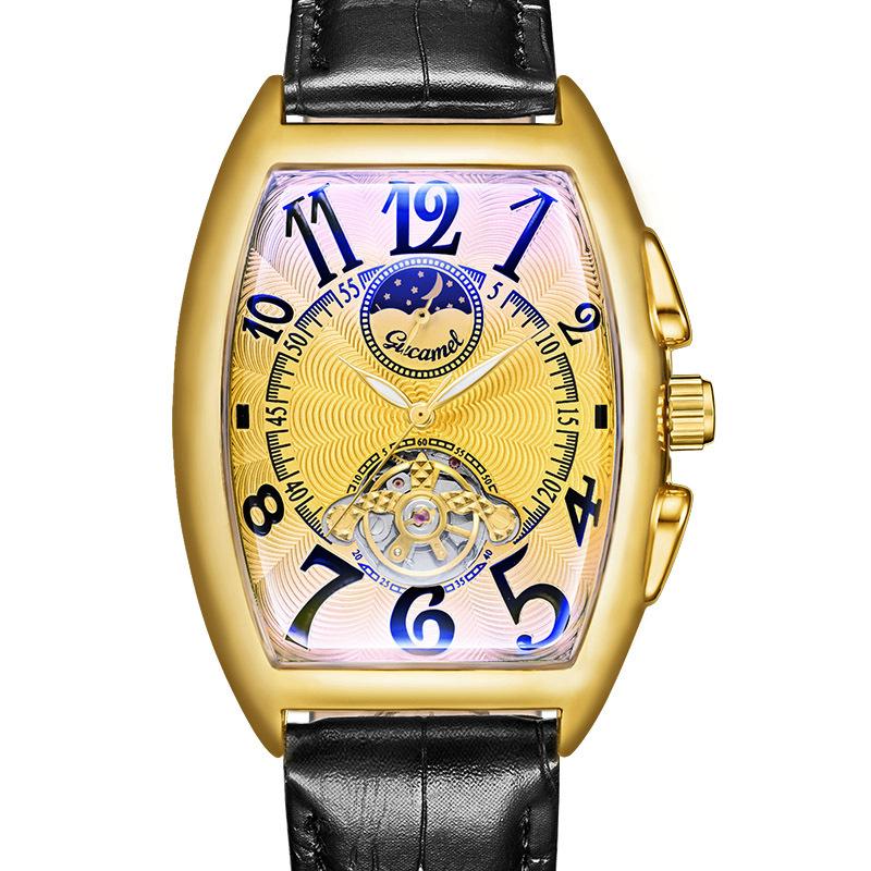 GUCAMEL Men's Watch Wine Barrel Mechanical Watch Automatic Mechanical Watch Tourbillon Sun Moon Stars Men's Watch