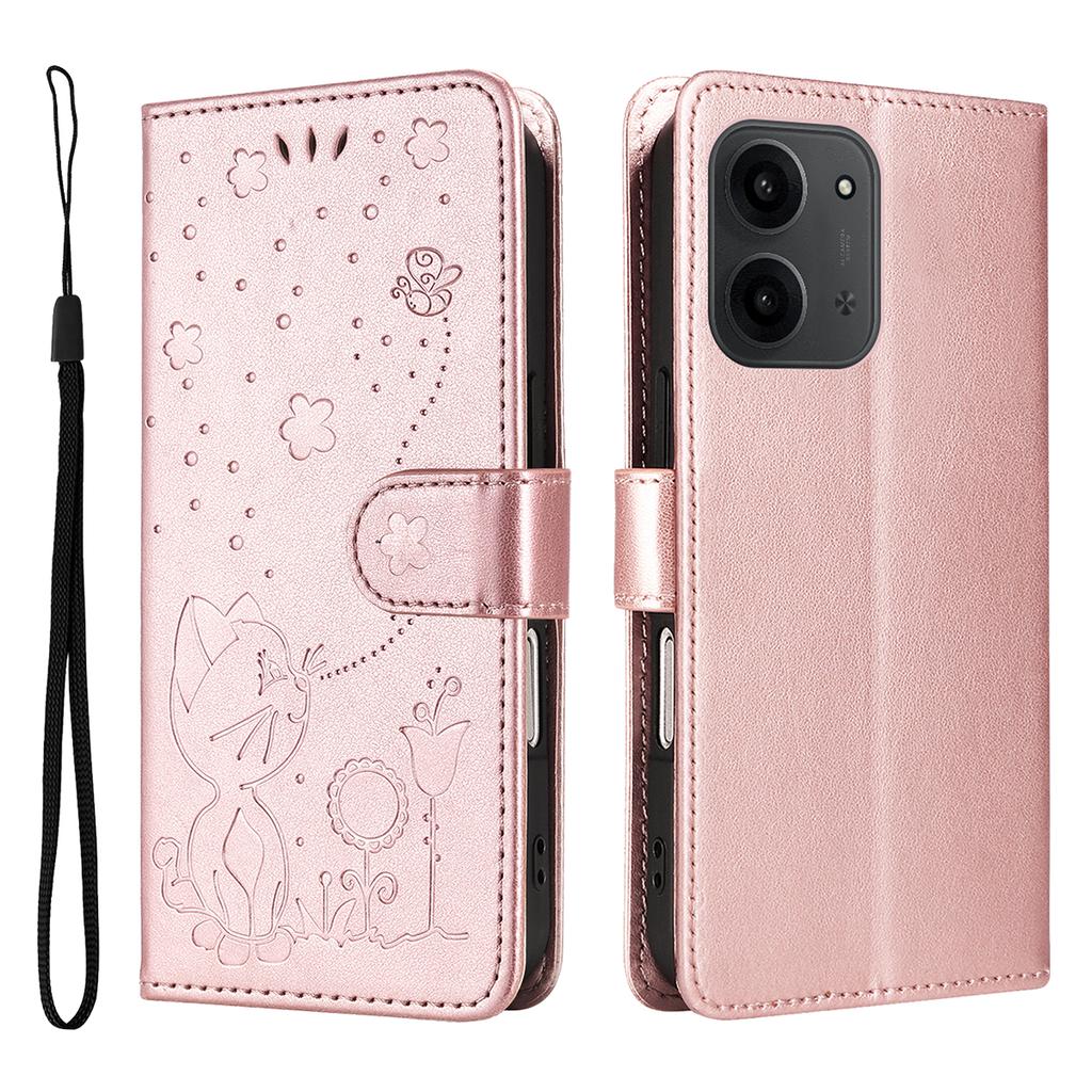 For Xiaomi Redmi 15C 4G (171mm) Leather Wallet Case Cat Bee Pattern Phone Cover Stand