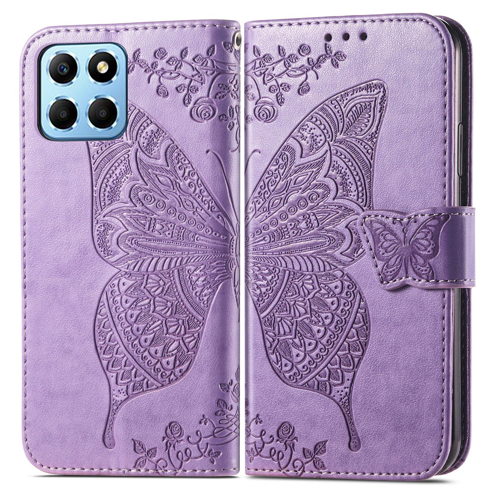 

Case For Honor X7c 4G/200 Smart 5G/Play 60 Plus 5G PU Leather Wallet Phone Cover Butterfly Pattern Light Purple