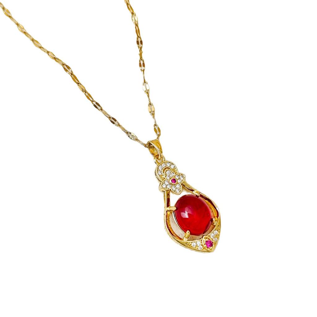 Retro Chic Titanium Steel Necklace: Luxury Gemstone Gourd Pendant for Women