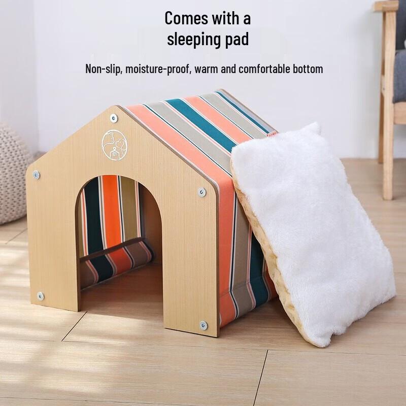 Yun Xiaoshi All-Season Kitten Wooden House with Striped Cover