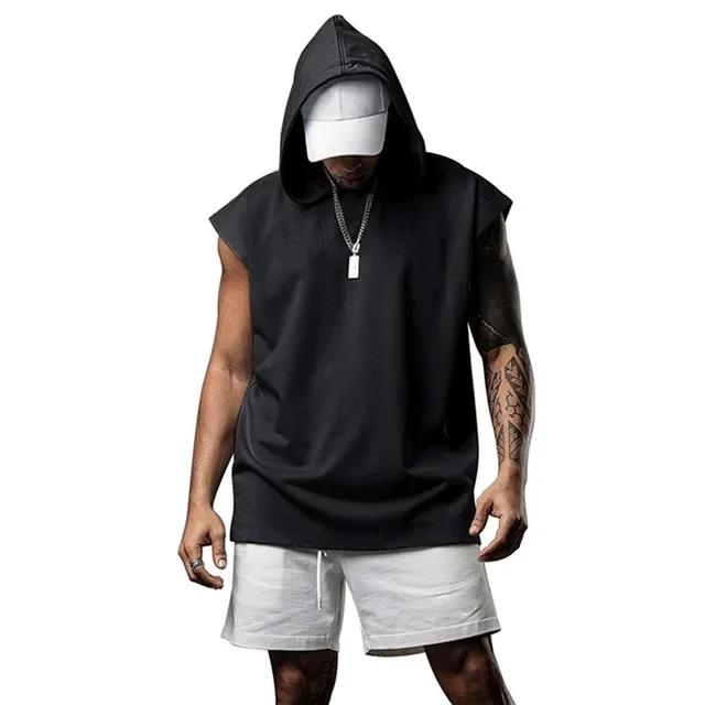 Men's Fitness Pullover Sports Casual Tank Top Sleeveless Hooded Vest Loose Top