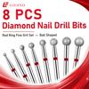 Ball Diamond Nail Drill Bit Set 1.5/2/2.5/3/3.5/4/4.5/5mm Red Fine Nail Milling Cutters Nail File Bit Sets Nail Prep Dead Skin Removal Shaping