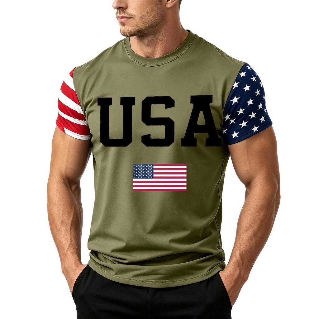 Men's Independence Day Flag Print Short Sleeve T-Shirt, Loose Casual Daily Summer Tops