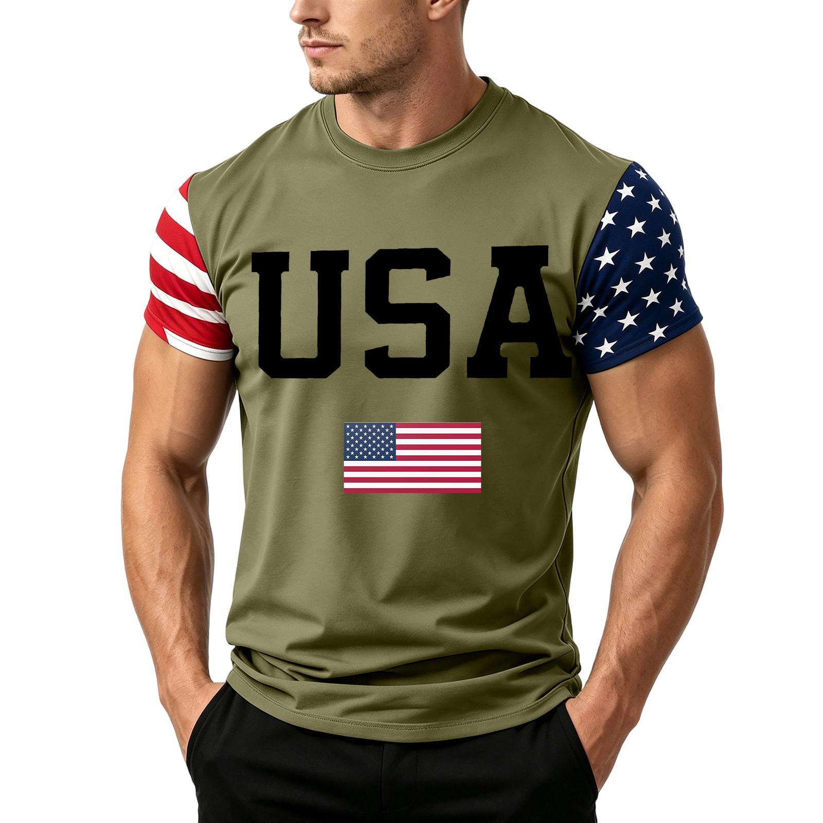 

Men s Independence Day Flag Print Short Sleeve T-Shirt, Loose Casual Daily Summer Tops XXXL