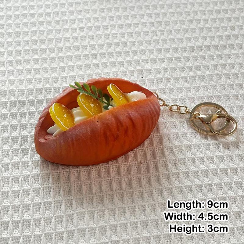 Realistic Artificial Fruit Puff Pastry Keychain With Sturdy Gold Key Ring For Backpack Decoration Cute Gift For Dessert Lovers
