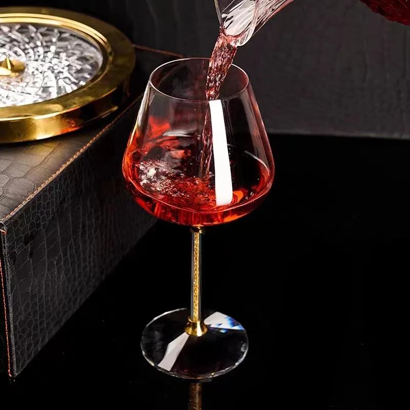 2Pcs Light Luxury High-end Burgundy Red Wine Glass Household Crystal Glass Wine Glass High-end