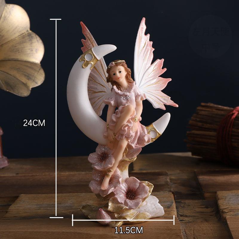 European Cute Elf Girls Resin Angel Figurines Office Desk Fairy Statue KTV Bar Ornaments Decor Home Furnishing Decoration Crafts