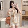 Women's Thin Korean-Style Sweet Pajama Set with Bra Pads - Summer Short Sleeve & Shorts Cardigan, Anti-Pilling Home Wear