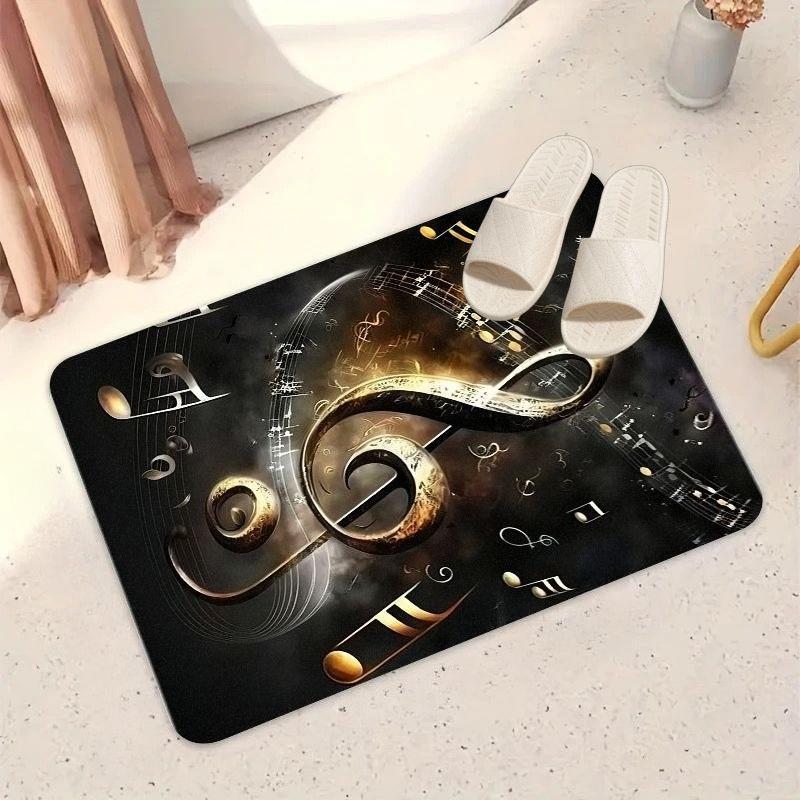 Abstract Musical Note Sheet Music Patterned Doormat, Modern Artistic Non-Slip Floor Rug, Elegant Music Theme Decor for Home 40x60cm