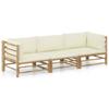 Day and Night - Day and Night Garden Furniture Set 3 Pieces Bamboo and Cream White Cushions