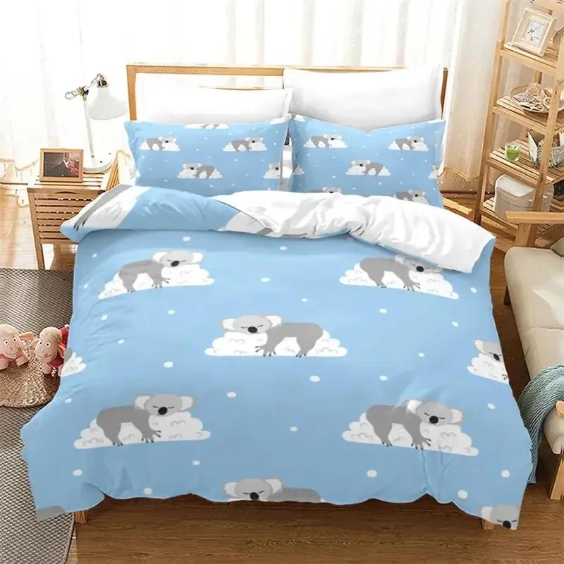 Set Biancheria da Letto Koala Cartone Animato Ragazzi Ragazze Twin Queen Size Copripiumino Federa Letto Bambini Adulti Moda Tessile per la Casa