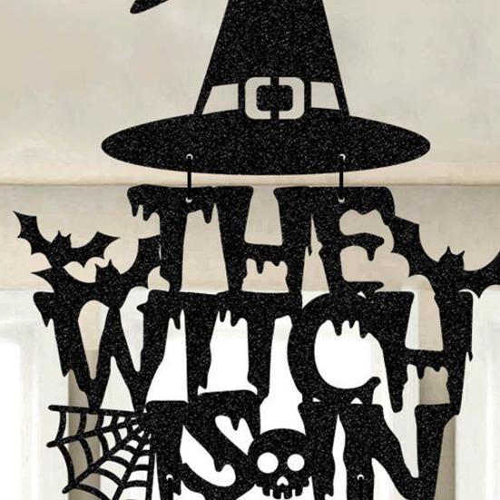 Halloween Witch Door Sign Spooky Witch Leg Hat Broomstick Front Door Hanging Decor Farmhouse Witch Welcome Sign for Home Wall Indoor Outdoor Decor