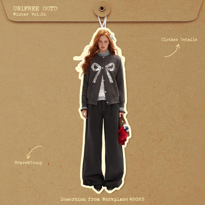 UNIFREE Women's Sequin Bow Knit Cardigan