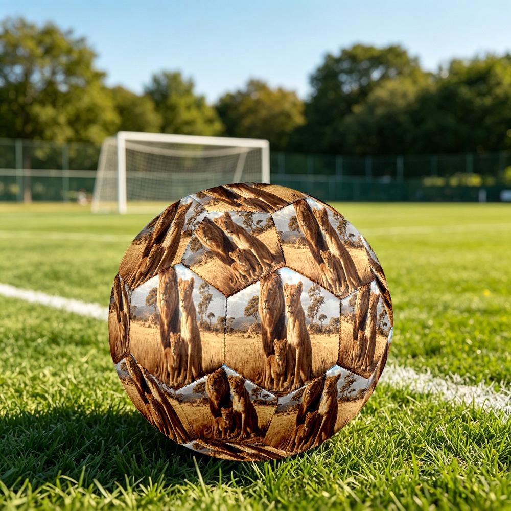 1pc Lion Family Wild Size 5 Soccer Ball Professional Match Training Football Indoor &Outdoor Sports Ball Lightweight Durable c6591