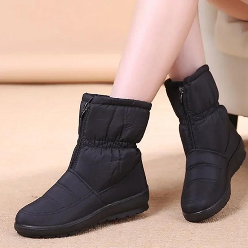 New Winter Shoes Women Snow Boots Flat Non-slip Waterproof Women Ankle Boots Warm Plush Big Size 42 Black Red Blue DX221