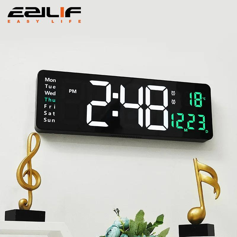 16-inch Large-screen Digital Wall Clock Temperature Date Week Display Remote Control Double Alarm Clock 12/24H LED Wall Clock