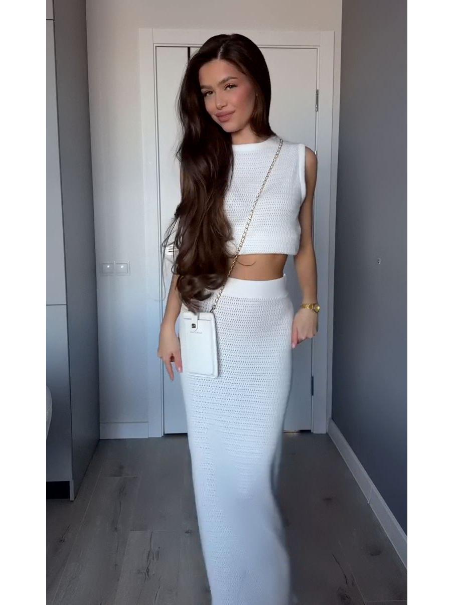 

Летнее женское модное платье 2025 года однотонное с круглым вырезом, короткими рукавами и ажурной отделкой Extra Large белый