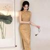 Yellow Sleeveless Modern Chinese-Inspired Long Cheongsam Dress 2026 Womens Elegant Retro Style