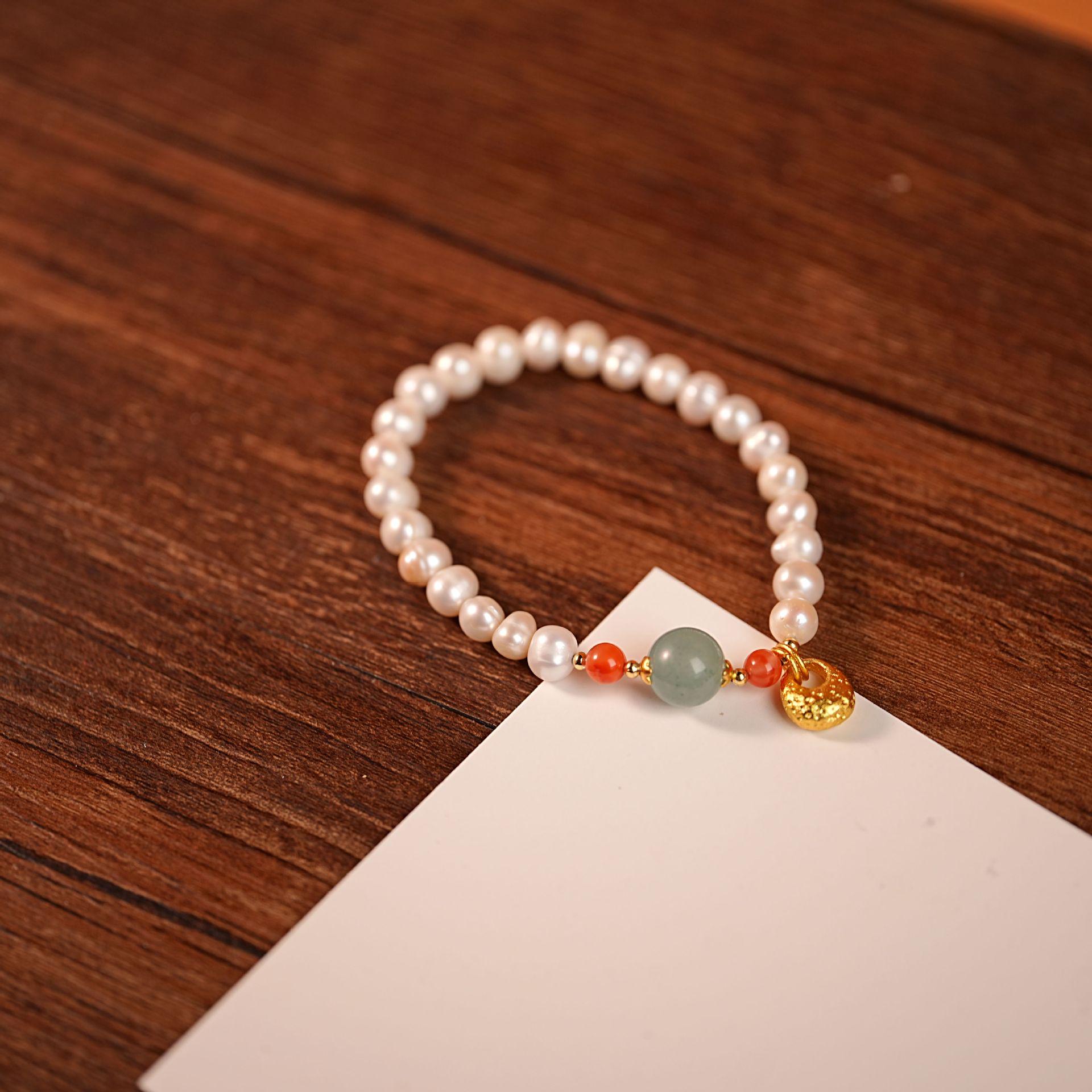 

New Chinese Style Freshwater Pearl & Agate Beaded Bracelet - Luxury Women s Non-Fading Jewelry