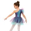 Girls Ballerina Tutu Dress One Shoulder Sleeveless Mermaid Fish Scales Print Camisole Leotard Halloween Dance Costume