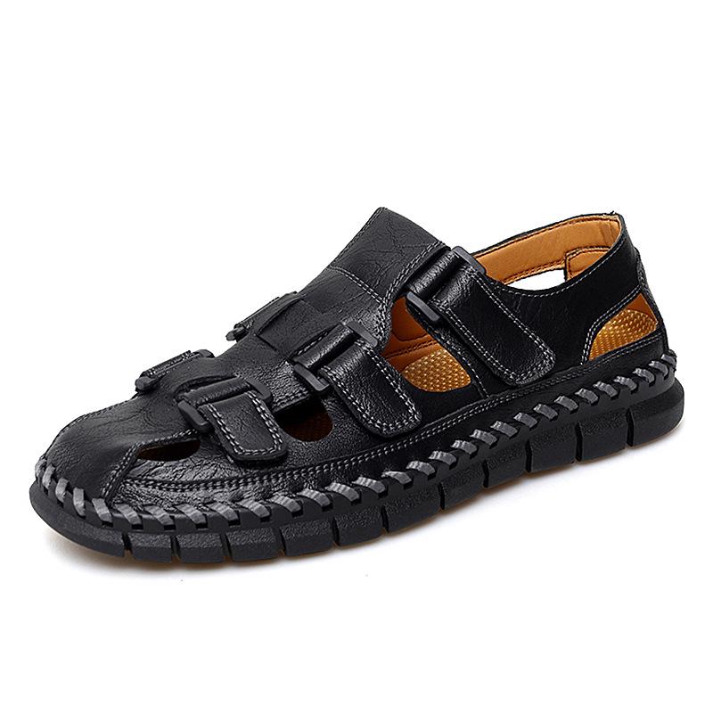 Men s Large Closed-Toe Handmade Leather Sandals, Breathable  Perforated for Beach 40