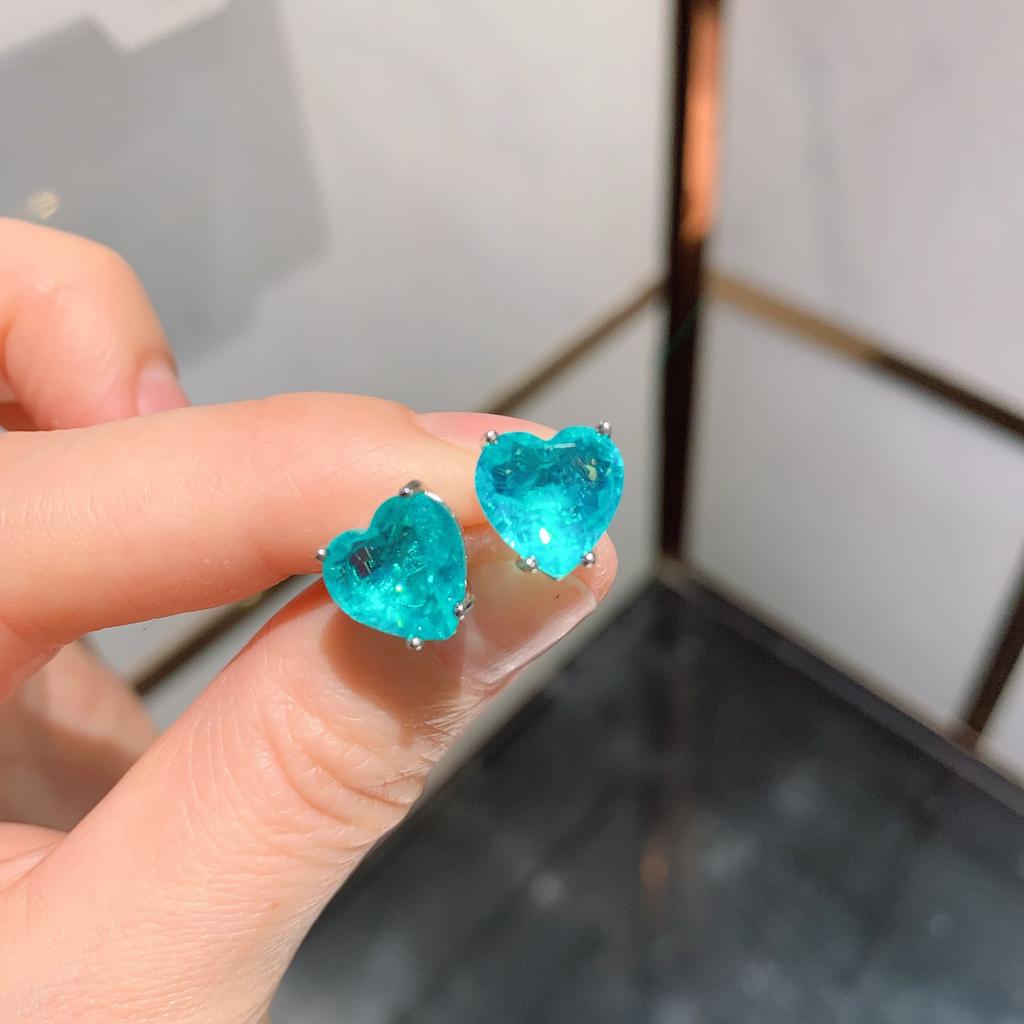 Jewelry Necklace Women'S Imitation Paraiba Heart Pendant 20 * 20 Stud Earrings 10 * 10 Set