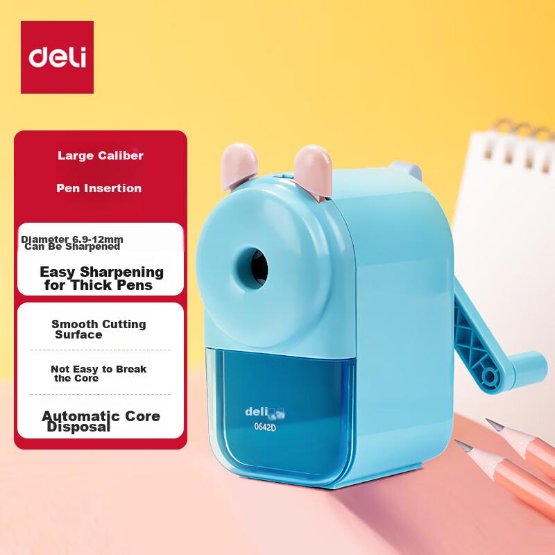 Large-Aperture Hand-Crank Pencil Sharpener for Students, Thick Pencil Barrel, 12mm Large Triangular Pencil Sharpener, Exam Stationery, Back to, Blue