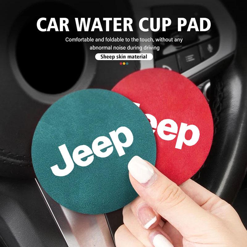 2Pcs Suede Car Water Cup Pad Non-slip Coaster Accessories For Jeep Grand Cherokee Wrangler JK Gladiator Compass Renegade Patriot