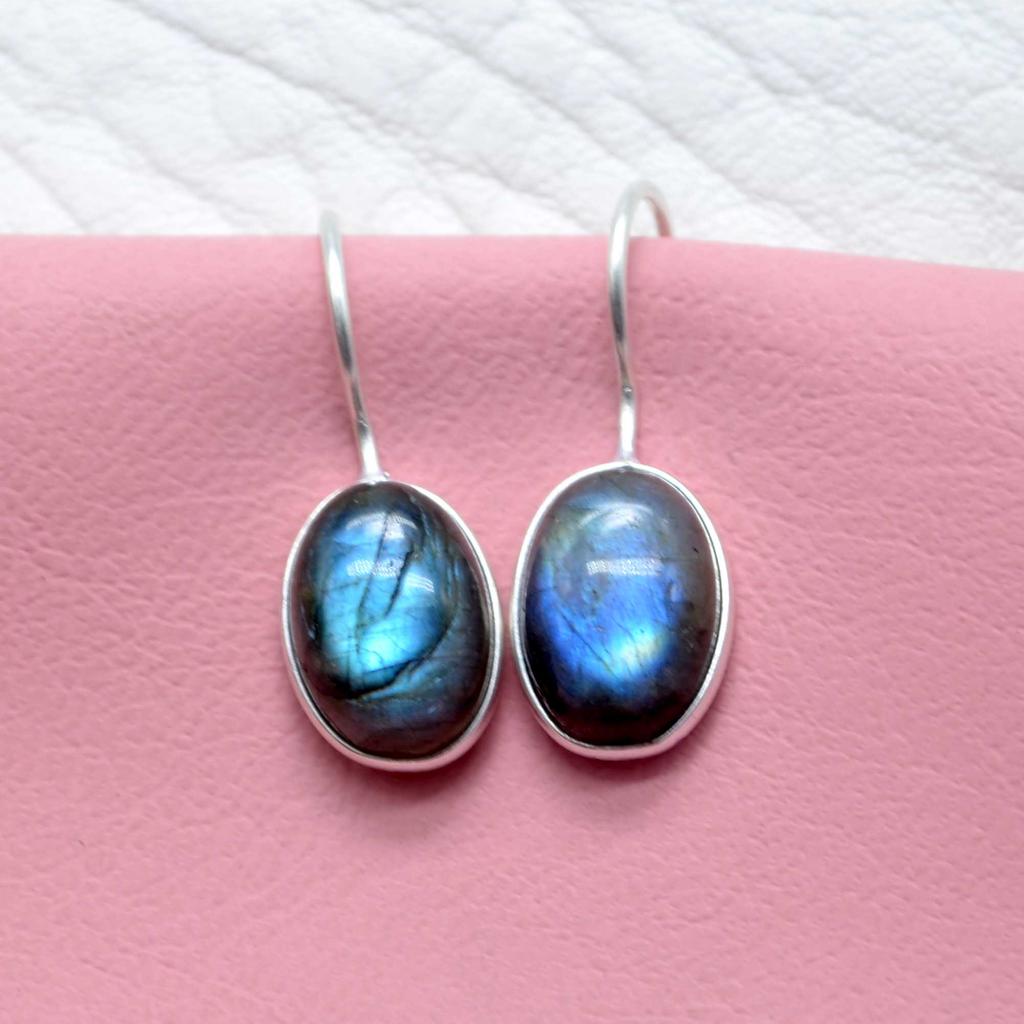 Labradorit 925 Sterlingové stříbro Visací náušnice, Drahokam Ručně vyráběné Visací náušnice