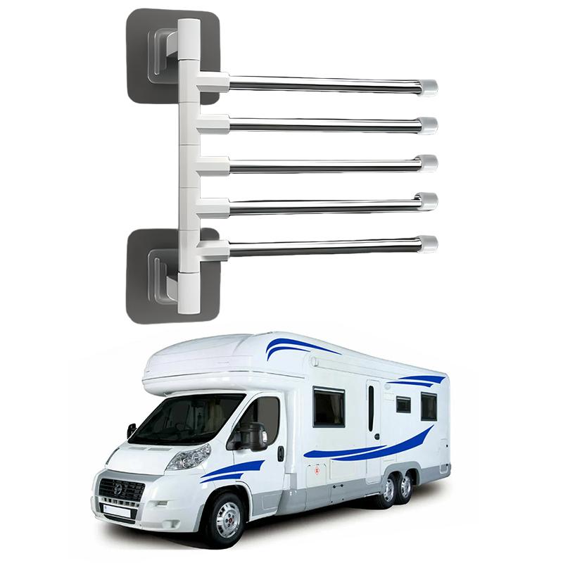 No-Drilling Rotatable Towel Rack With Suction Cup For RV Camper Plastic Stainless Steel Wall-Mounted Storage Rack Accessories