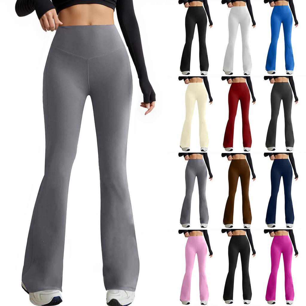 Damen Yoga-Hose mit hoher Taille und weitem Bein mit Taschen