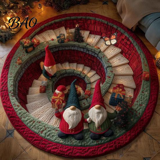 Christmas Party Home Decor 3D Rug, Illusion Area Round Decorative Non Slip Holiday Floor Covering Mat, Festive Carpet for Indoor Living Room
