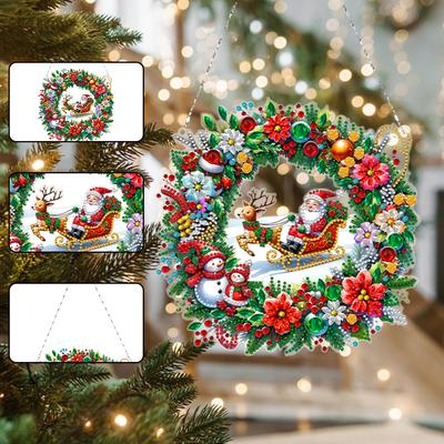 Acrylic Christmas Wreath Diamond Painting Hanging Pendant Rhinestone Diamond Art Window Pendants Christmas Decorations