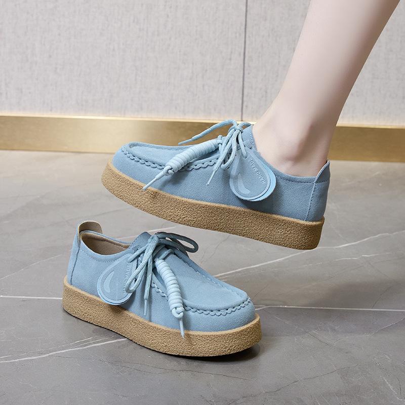 High Quality Suede Leather Loafers Women Round Toe Lace Up Fringe Thick Sole Shoes Casual Comfort Outdoors Flat Walk Shoes Woman