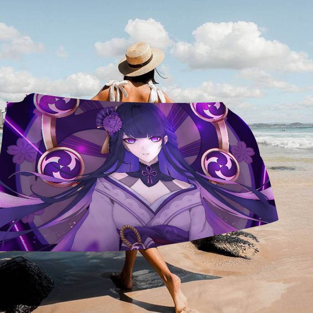 Raiden Shogun Genshin Impact Microfiber Blanket Quick Drying Beach Towels Oversized Printing Super Absorbent Pool Towel Blanket