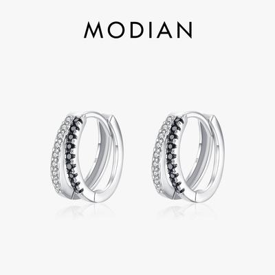 MODIAN – boucles d'oreilles en argent Sterling 925 pour femmes, ligne Simple, zircone noire et blanche, tendance, boucles d'oreilles rondes classiques, bijoux