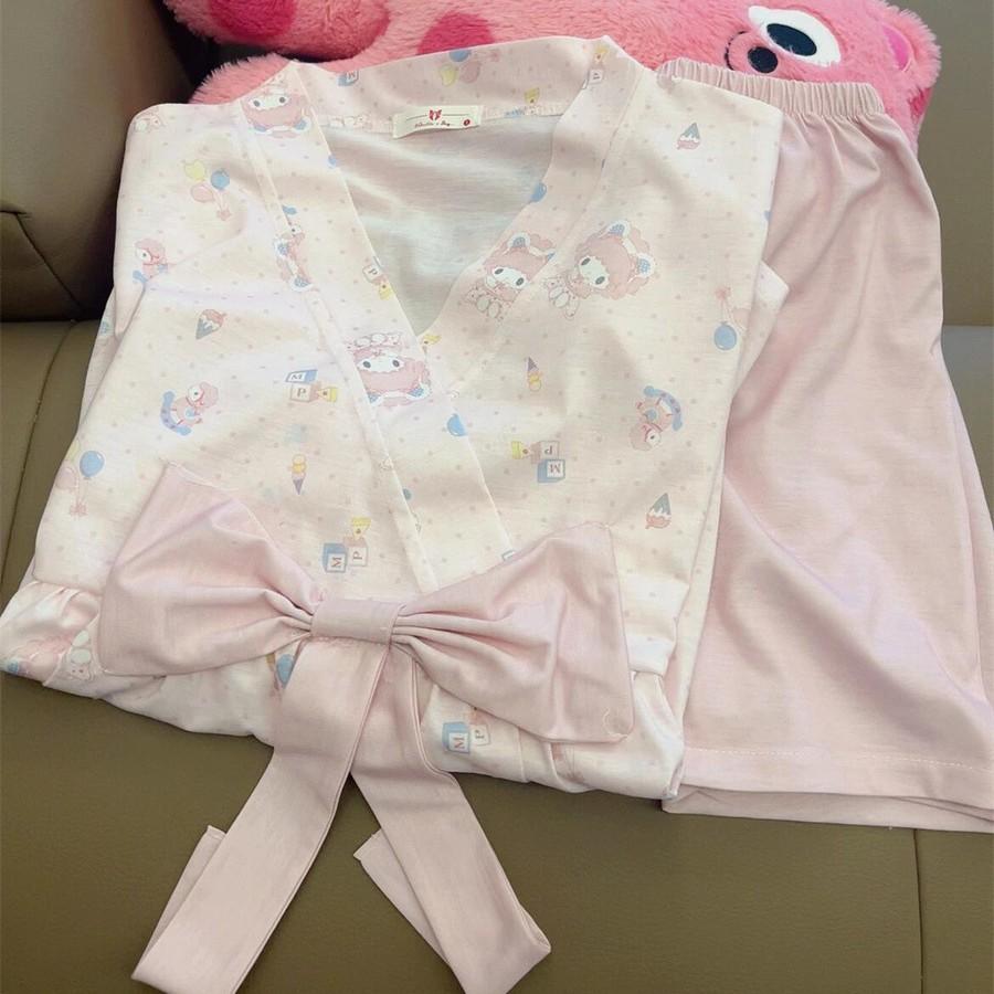 

Japanese sweet kimono lamb pajamas women s summer short-sleeved shorts student dormitory loungewear ins wind two-piece set S